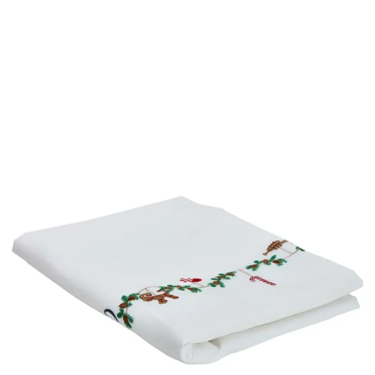 Juleduk med broderte motiver 240x140 cm hvit