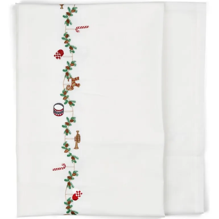 Juleduk med broderte motiver 240x140 cm hvit