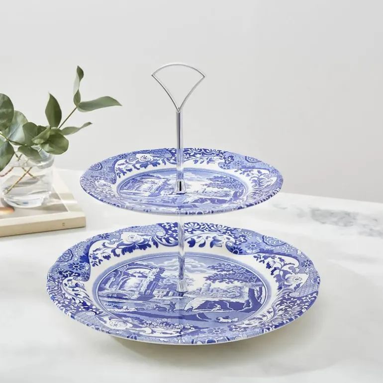 Blue Italian 2-etasjes kakefat 27 cm blå/hvit