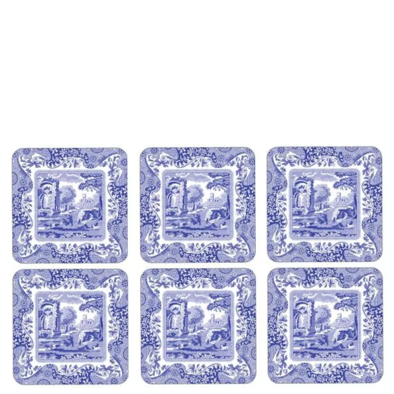 Blue Italian glassunderlag 6 stk blå/hvit