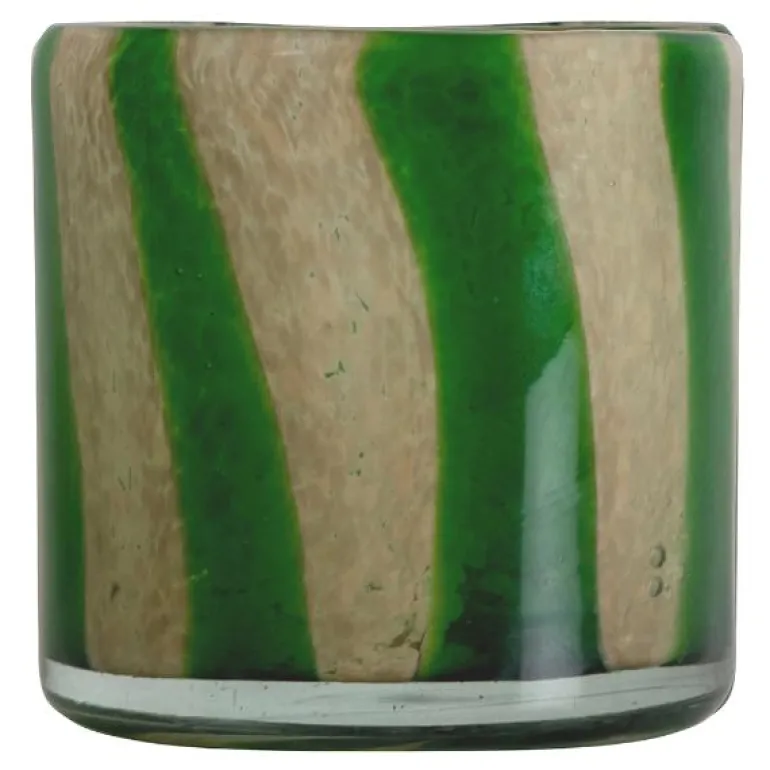Calore vase/lyslykt 15x15 cm grønn/beige stripete