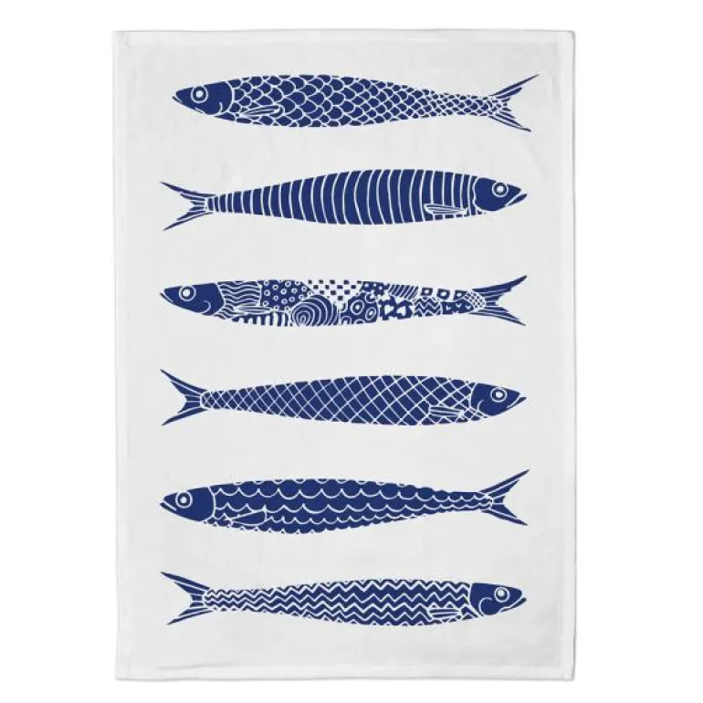 Fiskelycka kjøkkenhåndkle 50x70 cm hvit/blå