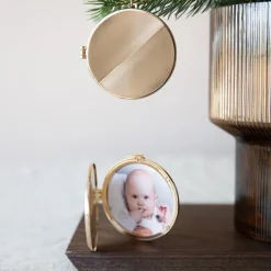 Julepynt medaljong m/fotoramme 7x7 cm ingen tekst gull