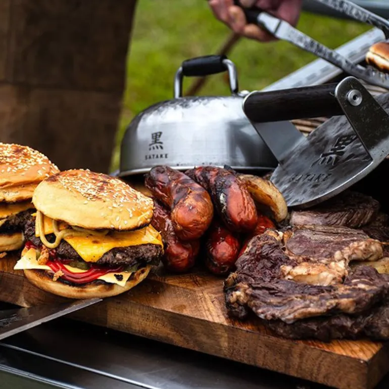 Kuro burgerpresse smashjern sett 3 deler brun/rustfri