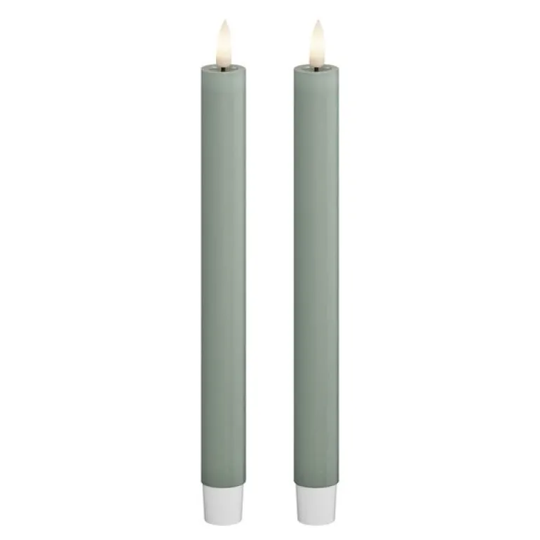 LED kronelys 2,2 x 24 cm 2 stk salvie grønn