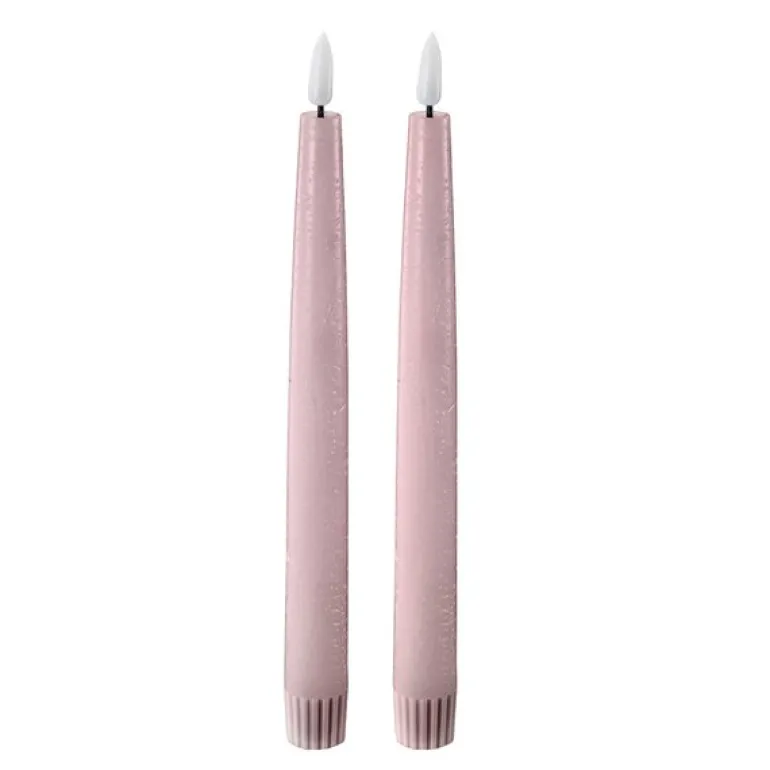 LED kronelys 2,2x22 cm 2 stk pastel rose