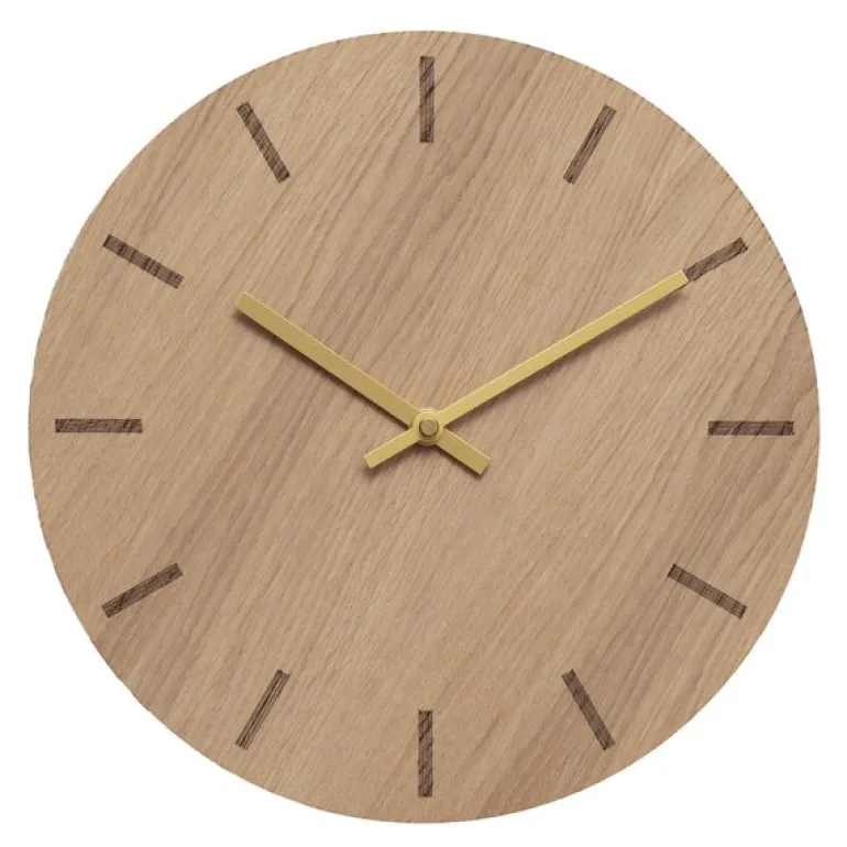 Light Oak veggklokke 28 cm lys eik m/gull viser