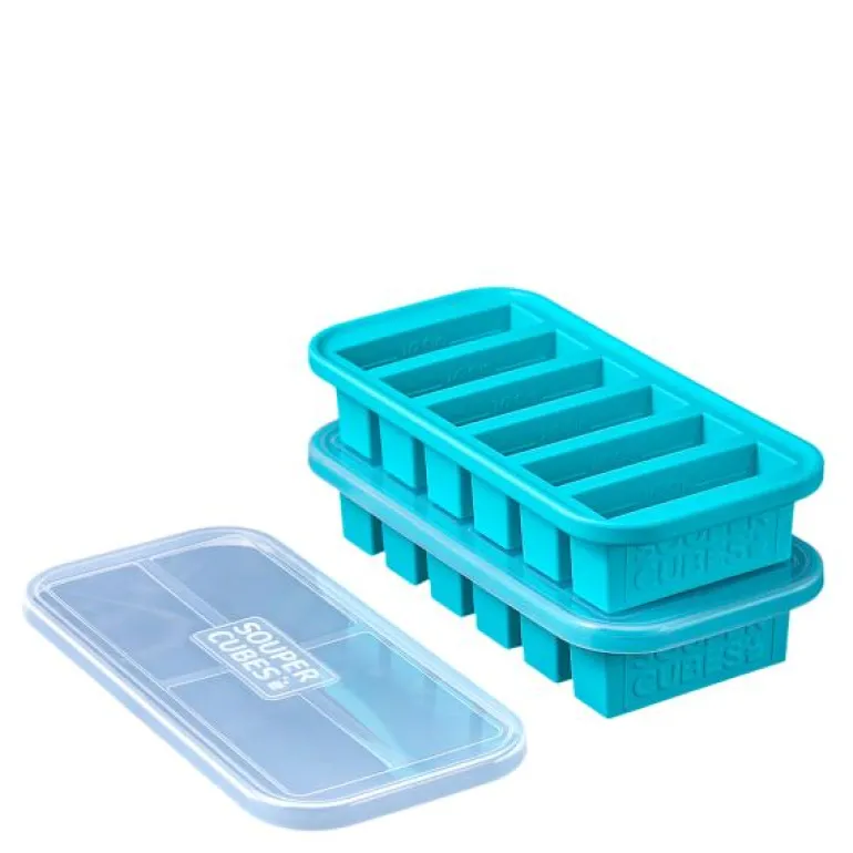 Matoppbevaring med lokk silikon Half-cup 6x125 ml 2 stk blå