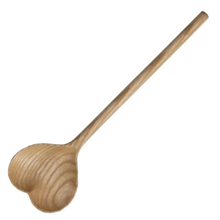 Melker serveringsskje hjerte 30 cm lyst tre
