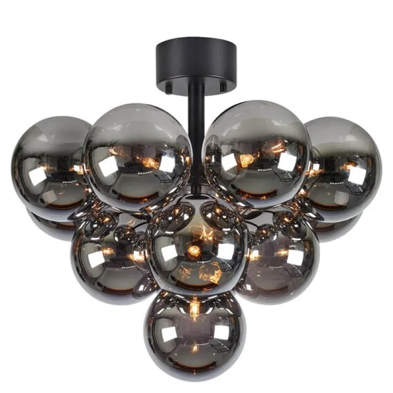 Merlot plafond taklampe 13 lys matt svart/smoke