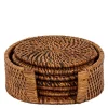 Rattan glassbrikke 6 stk i stativ brun