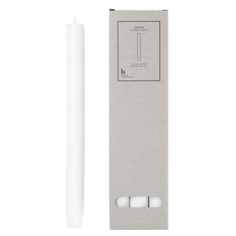 Rustic kronelys med flat topp 2,6x29 cm 6 stk pure white
