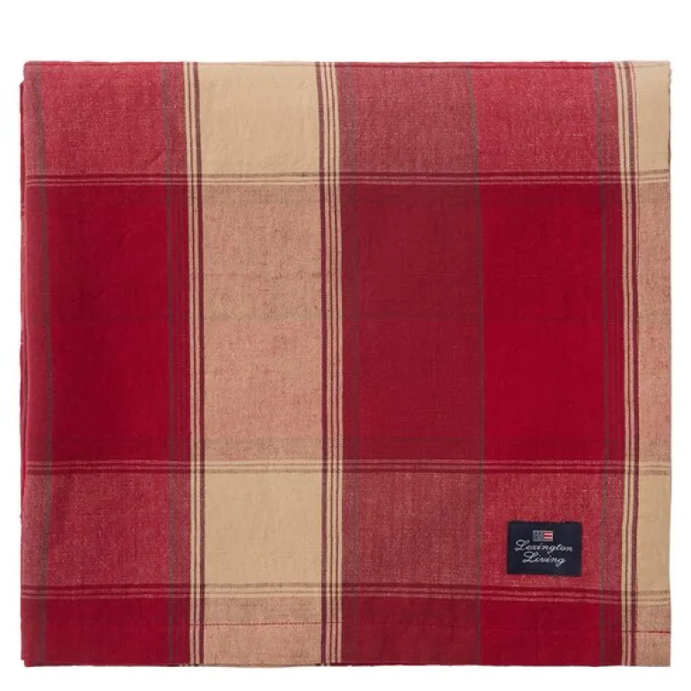 Rutete duk lin/bomull 150x250 cm rød/beige