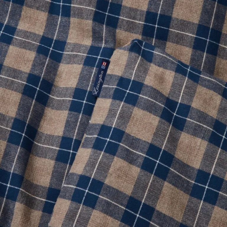 Rutete flanell sengetøy 140x200 cm denim blå/beige