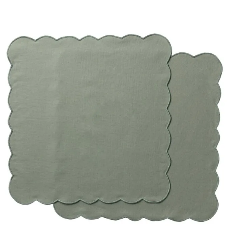 Scallopped tekstilserviett 2 stk 40x40 cm støvgrønn