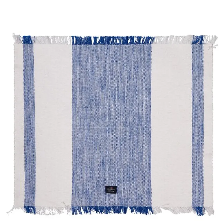 Striped bordbrikke med frynser 50x40 cm blå/hvit