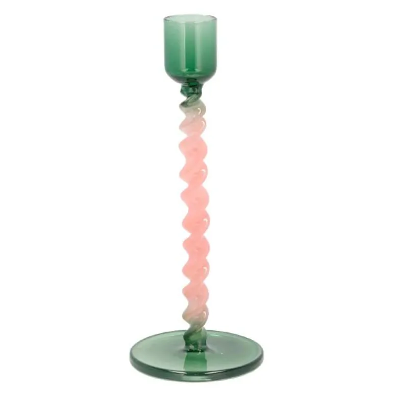 Styles lysestake glass 7,4x16,3 cm grønn/rosa