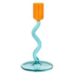 Styles lysestake glass 8,5x15,3 cm blå/amber