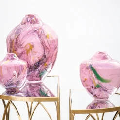 Unik skulptur kunstglass S 31 cm rosa multi