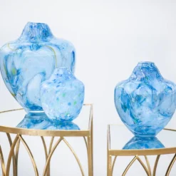 Unik skulptur kunstglass S 31 cm blå multi