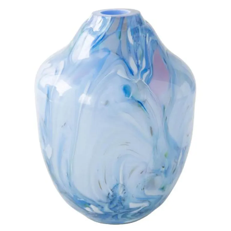 Unik skulptur kunstglass L 17 cm blå multi
