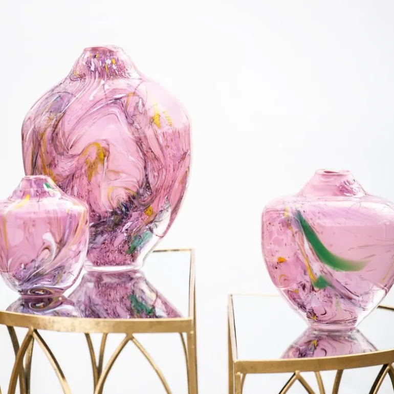 Unik skulptur kunstglass M 24 cm rosa multi