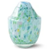 Unik skulptur kunstglass L 17 cm grønn multi