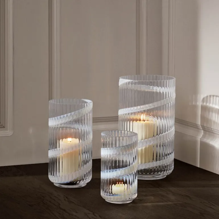 Vase munnblåst glass 15,5 cm swirl white