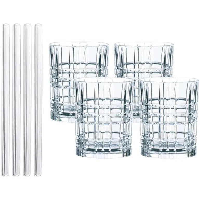 Whiskysett med sugerør 4 stk glass